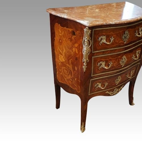 Continental Marquetry Marble Top Commode