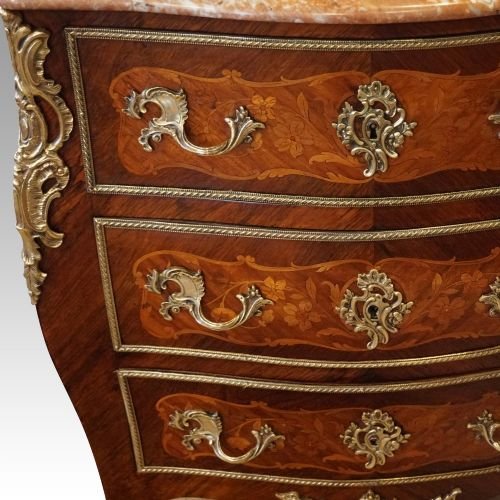 Continental Marquetry Marble Top Commode