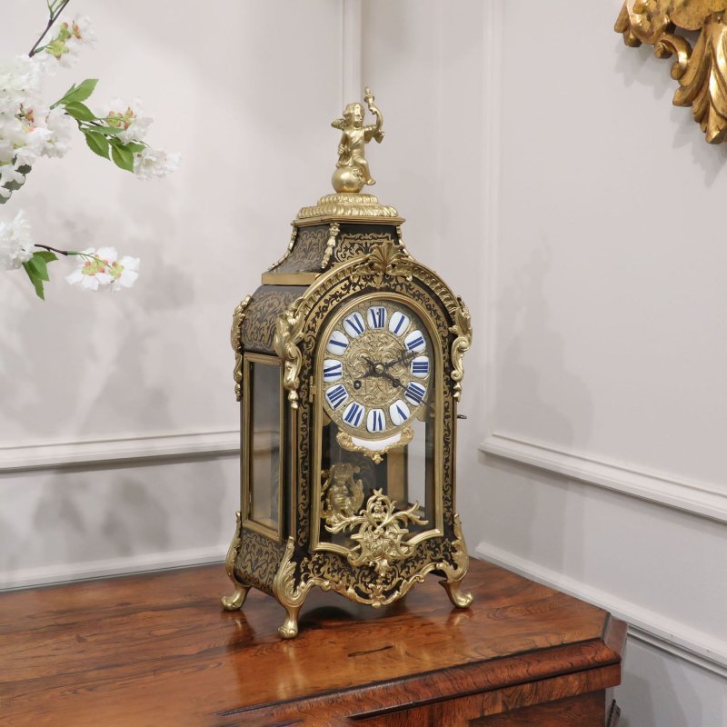 French Louis XIV Style Boulle Mantel Clock by Samuel Marti