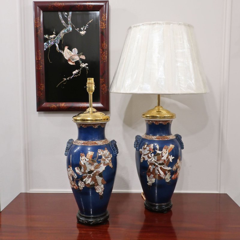 Pair of Japanese Meiji Period Satsuma Porcelain Table Lamps