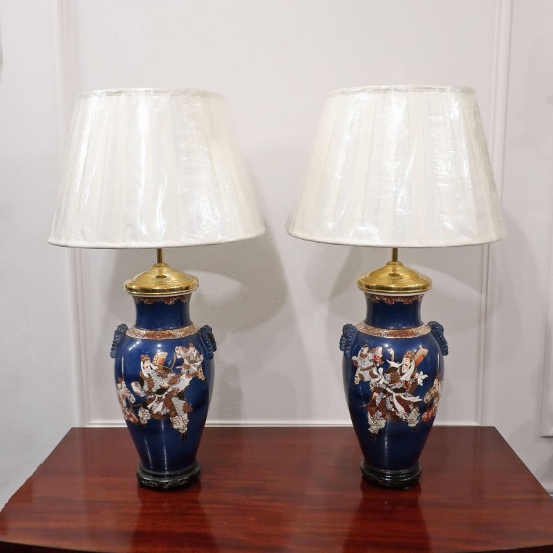 Pair of Japanese Meiji Period Satsuma Porcelain Table Lamps
