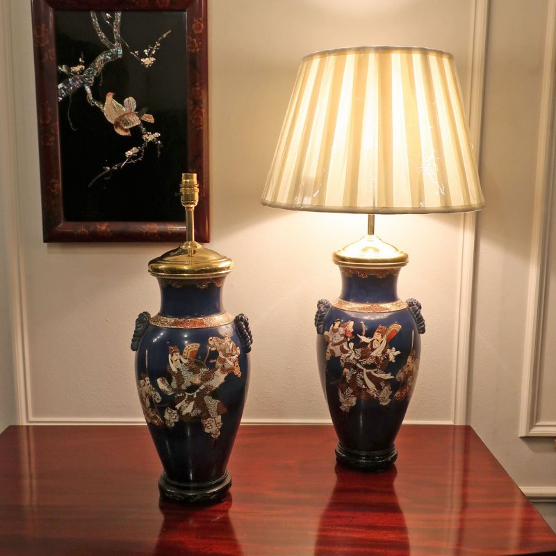 Pair of Japanese Meiji Period Satsuma Porcelain Table Lamps