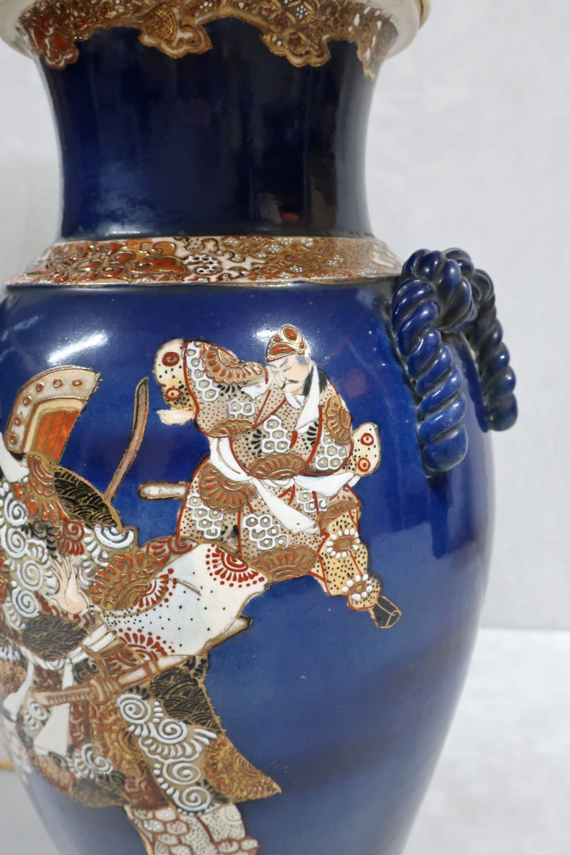 Pair of Japanese Meiji Period Satsuma Porcelain Table Lamps