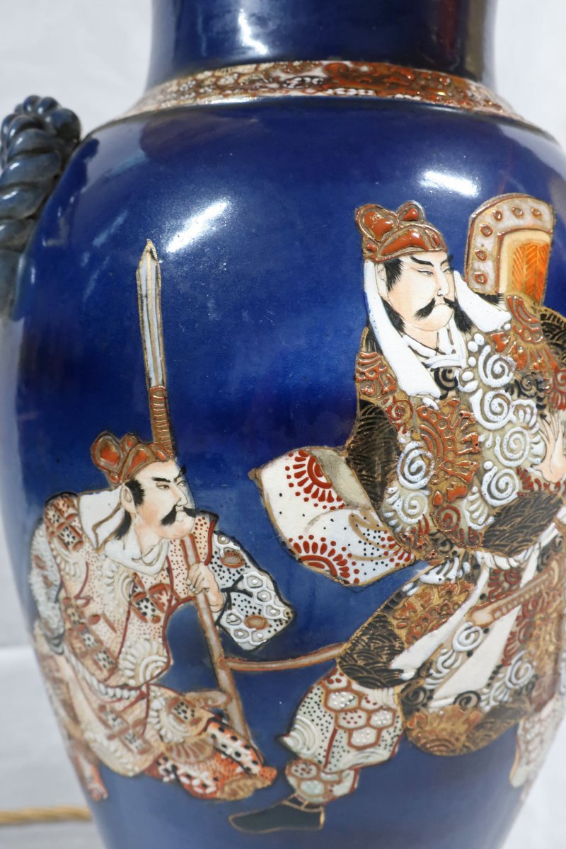Pair of Japanese Meiji Period Satsuma Porcelain Table Lamps