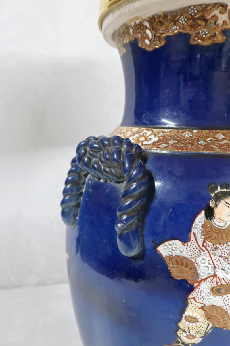 Pair of Japanese Meiji Period Satsuma Porcelain Table Lamps