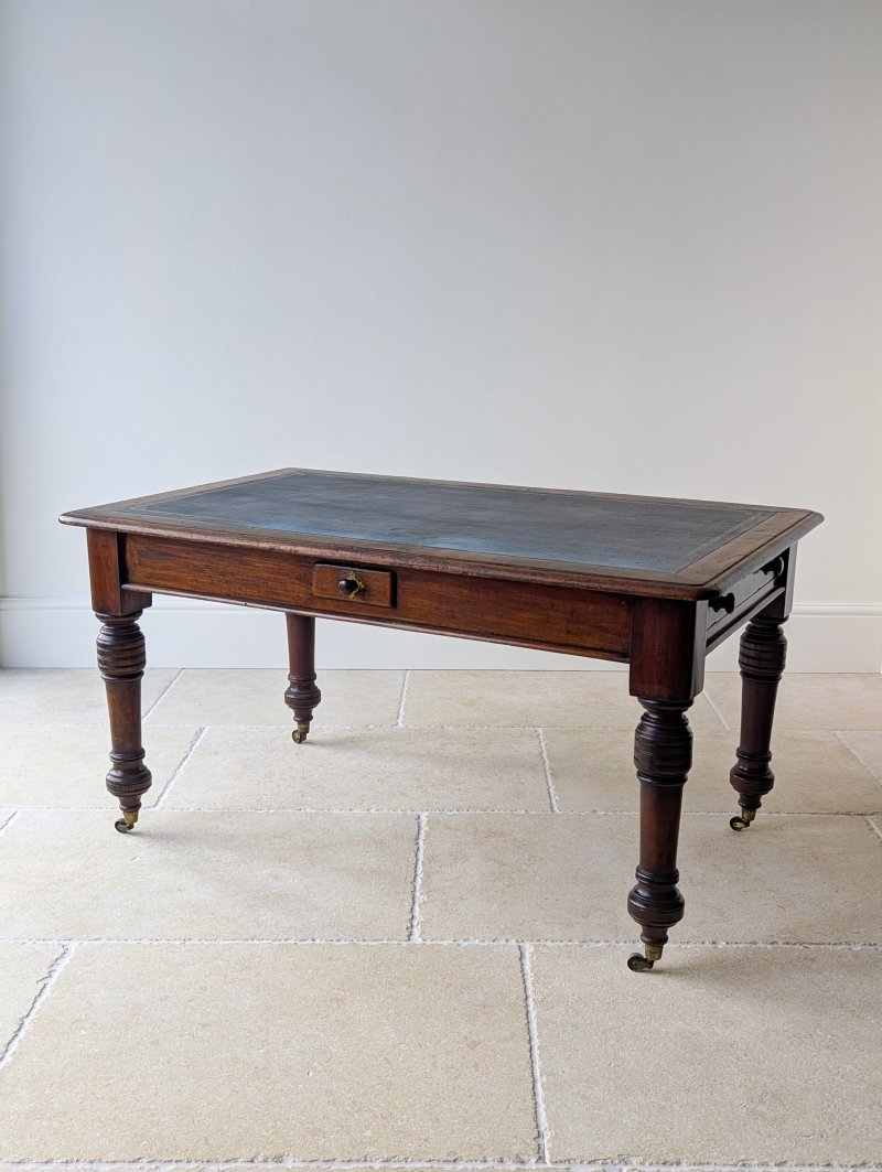 Antique Early Victorian Mahogany Library Table with Leather Top c.1850