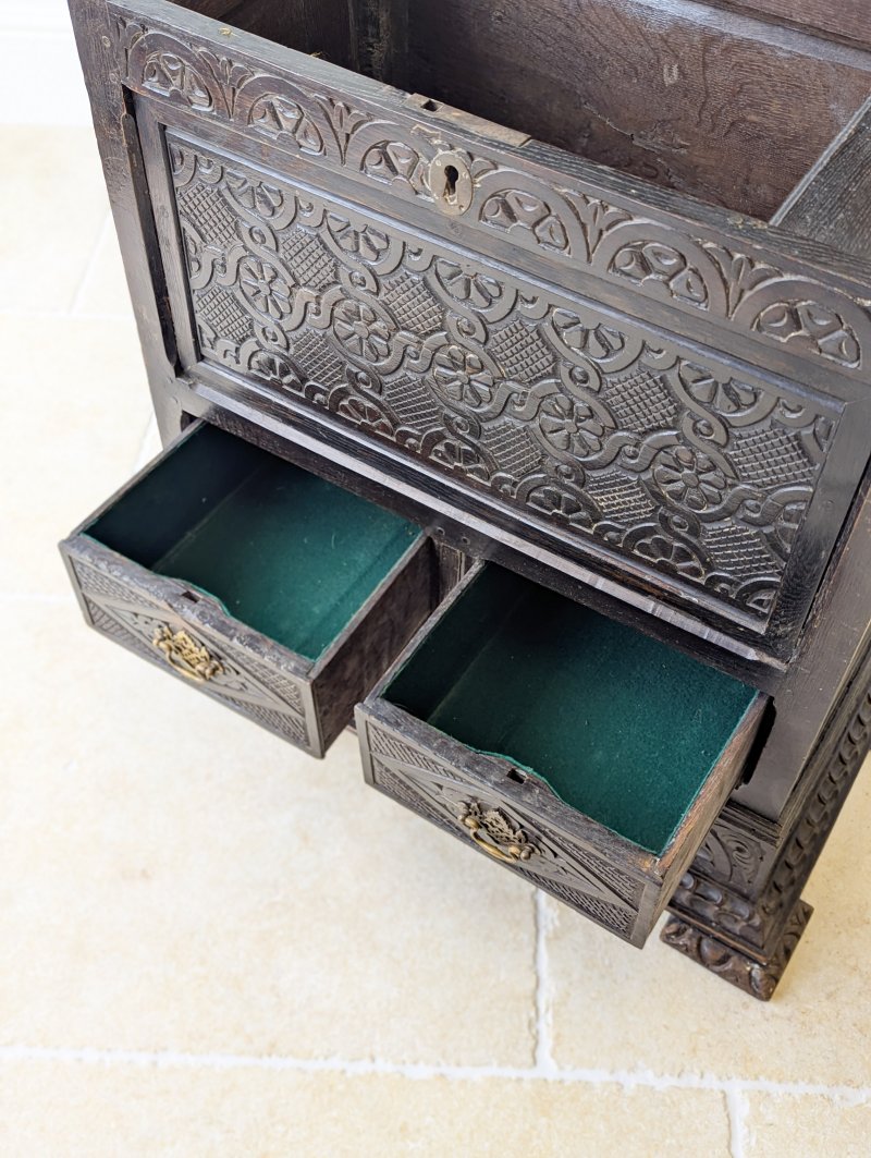 Antique Late 17th Century Carved Oak Mule Chest c.1680