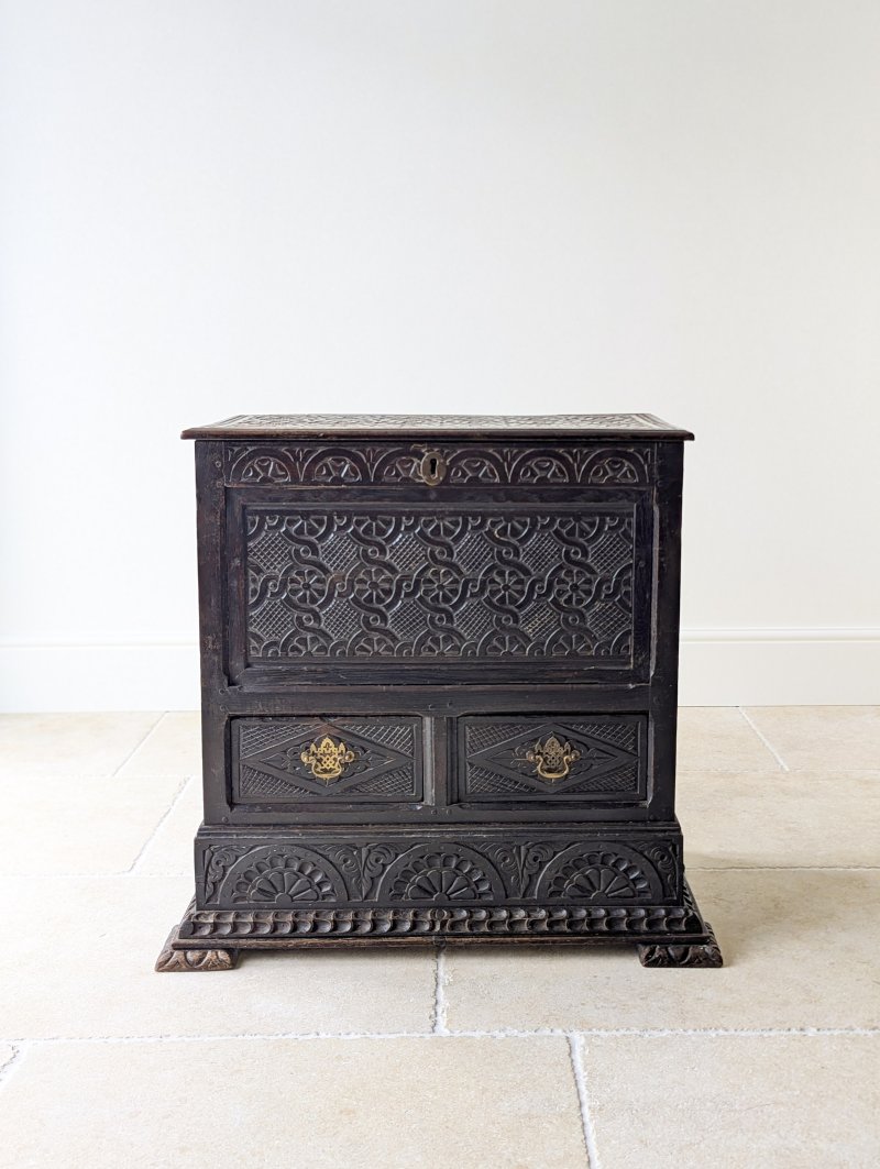 Antique Late 17th Century Carved Oak Mule Chest c.1680