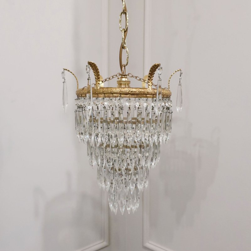 Art Deco Four Tier Crystal Glass Chandelier