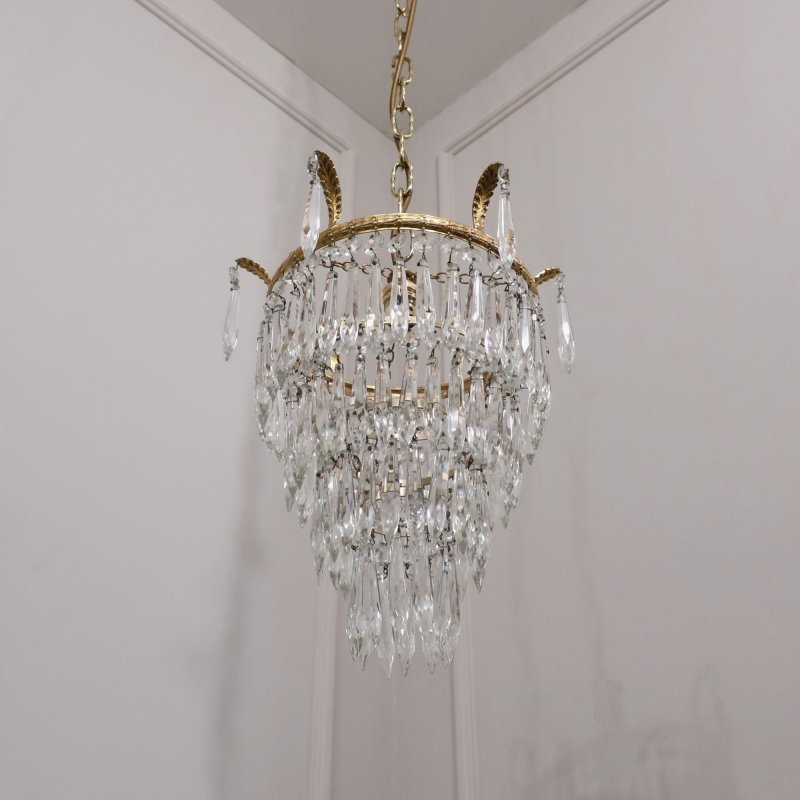 Art Deco Four Tier Crystal Glass Chandelier
