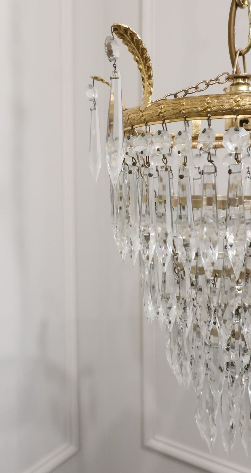 Art Deco Four Tier Crystal Glass Chandelier