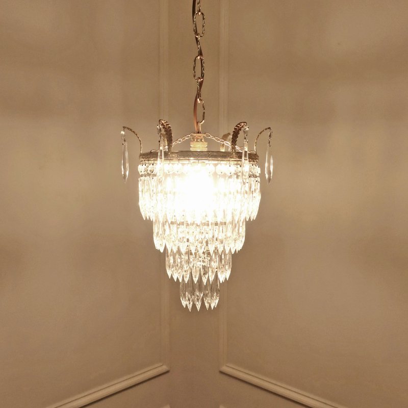 Art Deco Four Tier Crystal Glass Chandelier