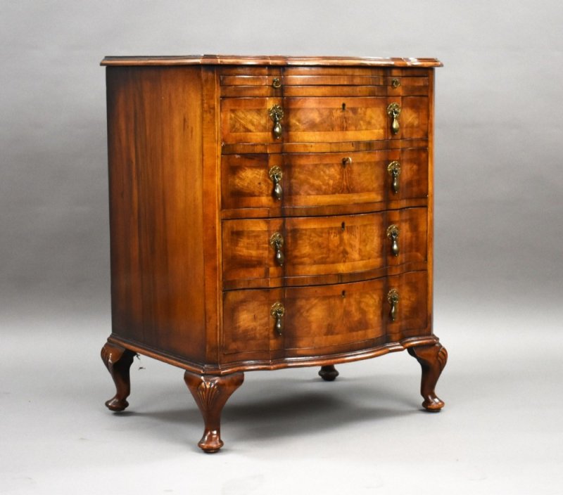 Antique Burr Walnut Serpentine Chest Of Drawers