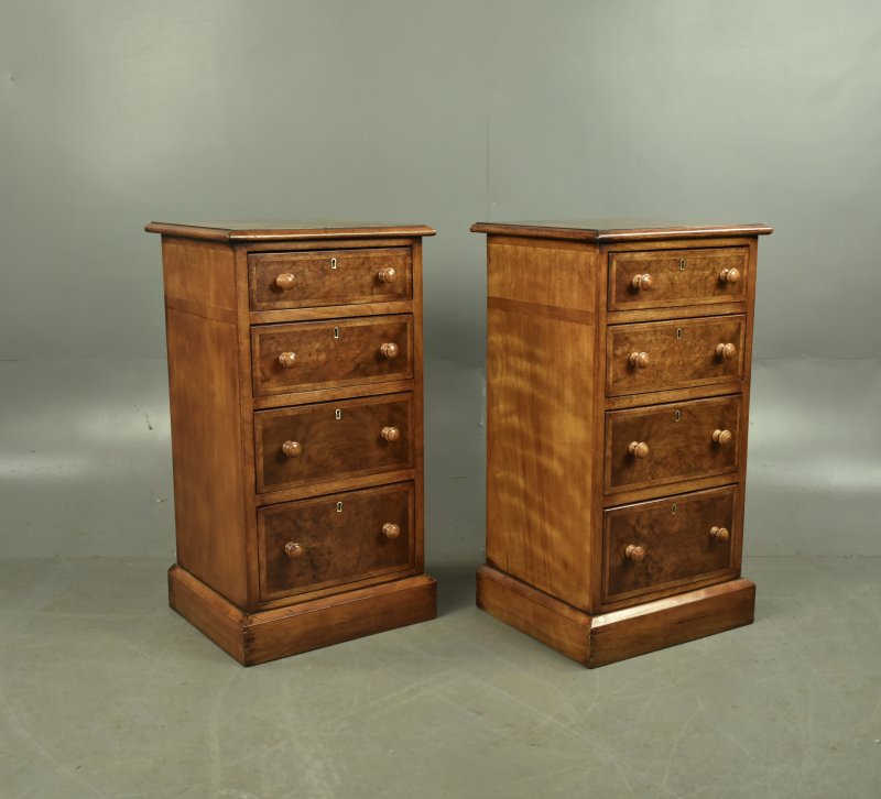 Pair of Victorian walnut bedside chests of drawers
