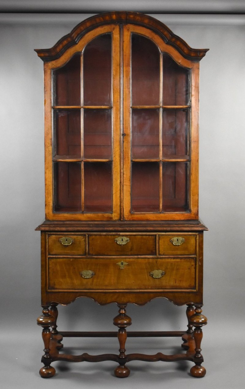 Antique Queen Anne Style Walnut Cabinet On Stand