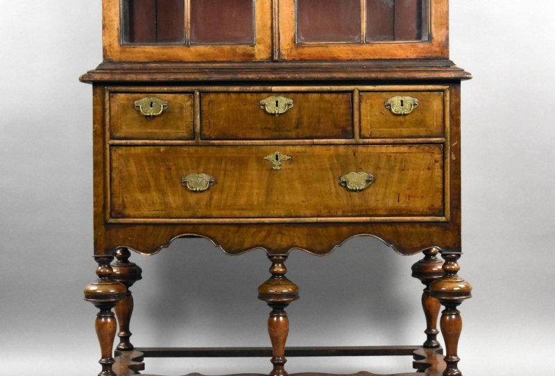 Antique Queen Anne Style Walnut Cabinet On Stand