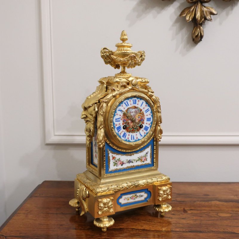 French Gilt Bronze & Porcelain Mantel Clock by Japy Freres