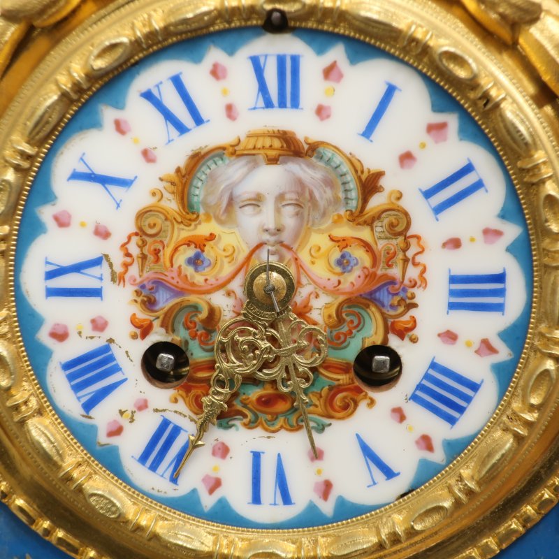 French Gilt Bronze & Porcelain Mantel Clock by Japy Freres