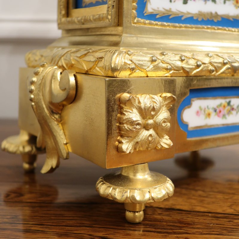 French Gilt Bronze & Porcelain Mantel Clock by Japy Freres