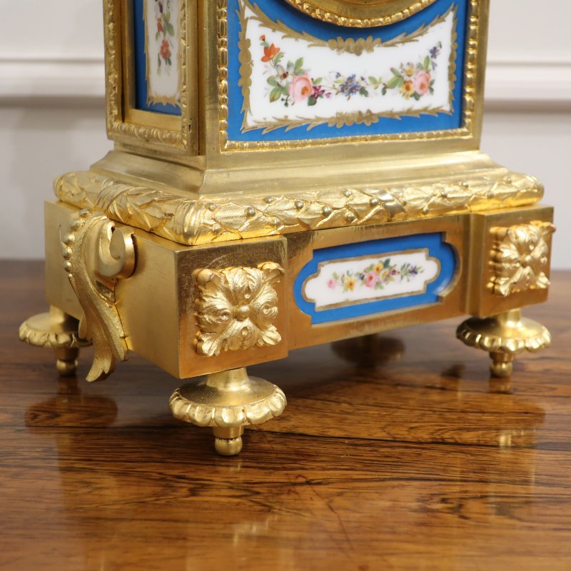 French Gilt Bronze & Porcelain Mantel Clock by Japy Freres