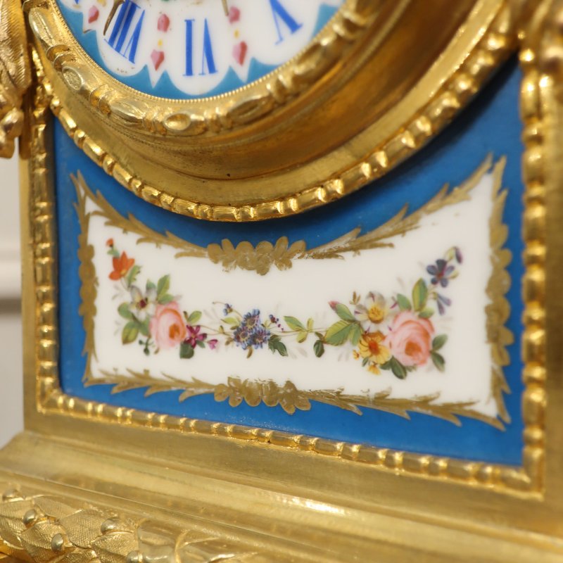 French Gilt Bronze & Porcelain Mantel Clock by Japy Freres