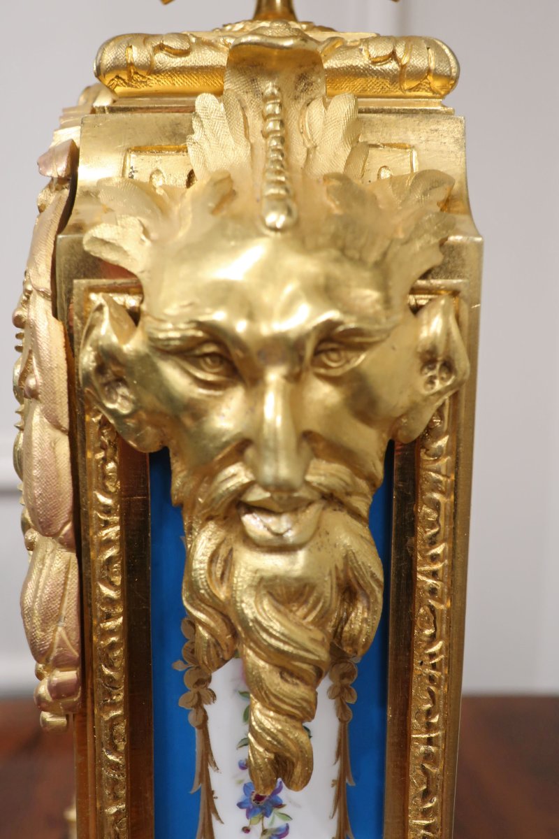 French Gilt Bronze & Porcelain Mantel Clock by Japy Freres