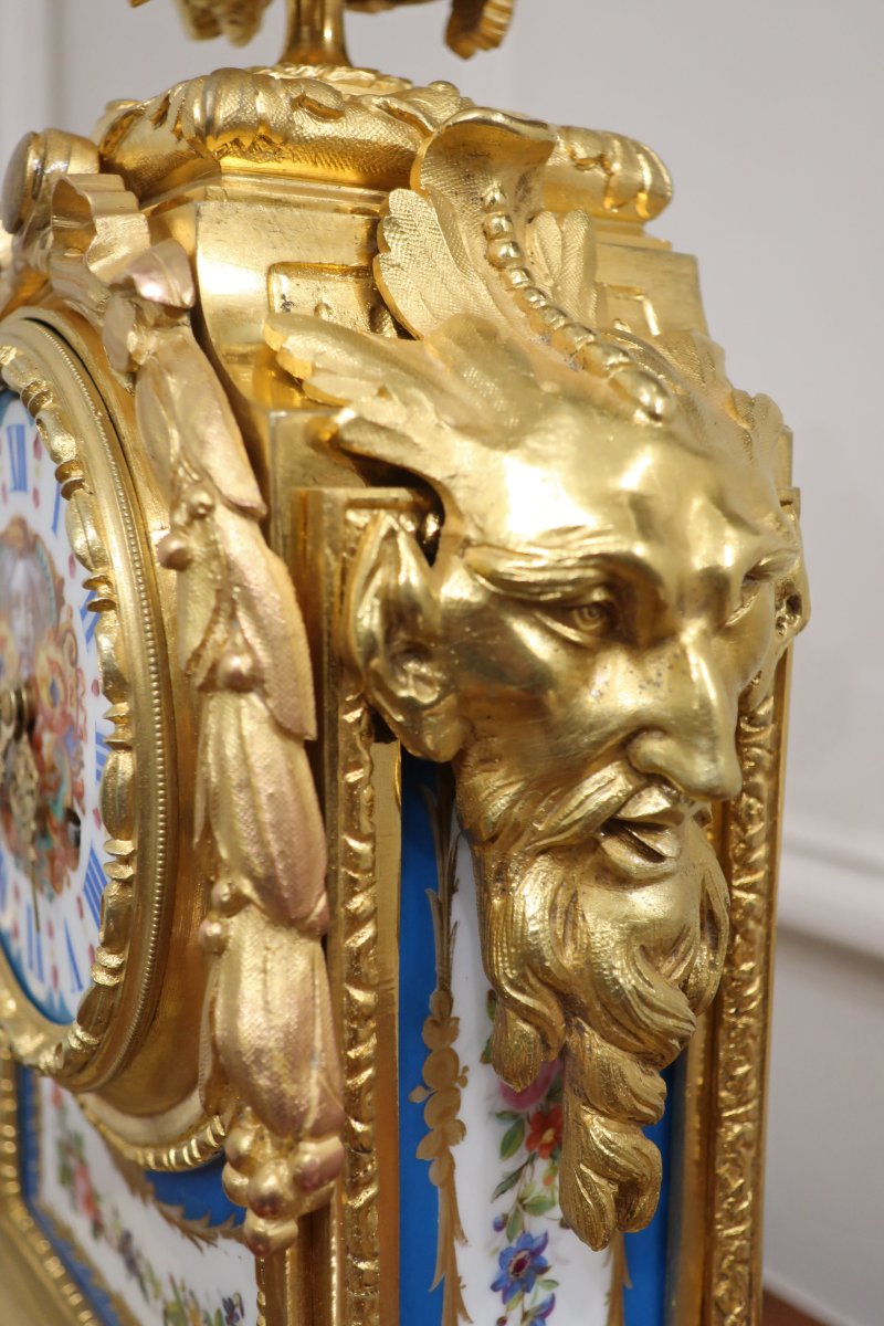 French Gilt Bronze & Porcelain Mantel Clock by Japy Freres