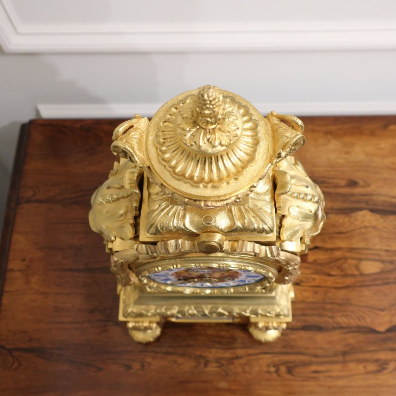 French Gilt Bronze & Porcelain Mantel Clock by Japy Freres