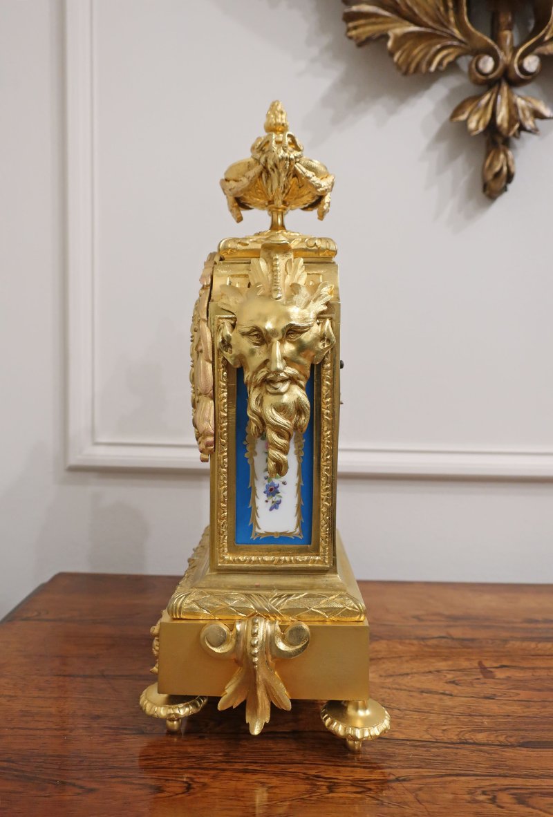 French Gilt Bronze & Porcelain Mantel Clock by Japy Freres