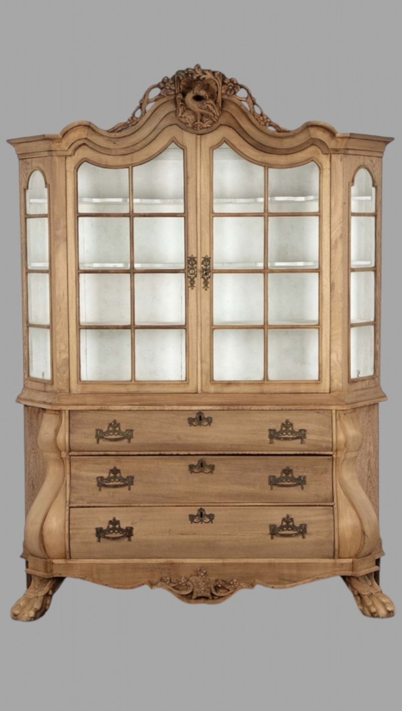 An Attractive 19thc Bleached Oak and Walnut Cabinet on Chest