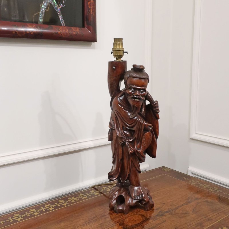 Chinese 19th Century Carved Root Wood Table Lamp