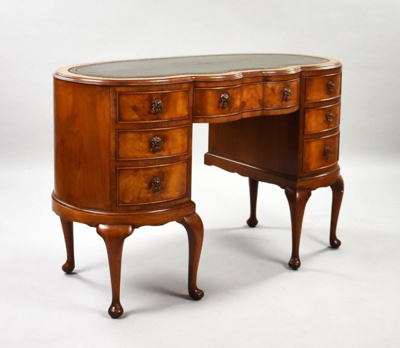 1920s Walnut Kidney Shaped Desk