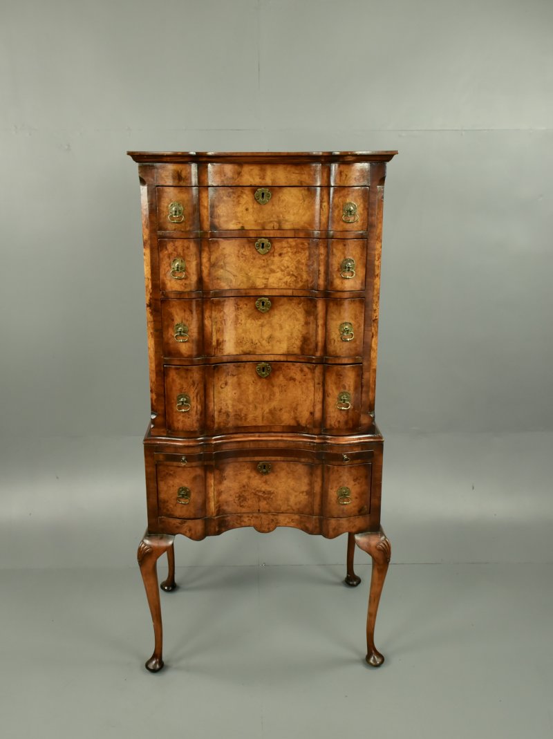 walnut Queen Anne style tall boy chest of drawers
