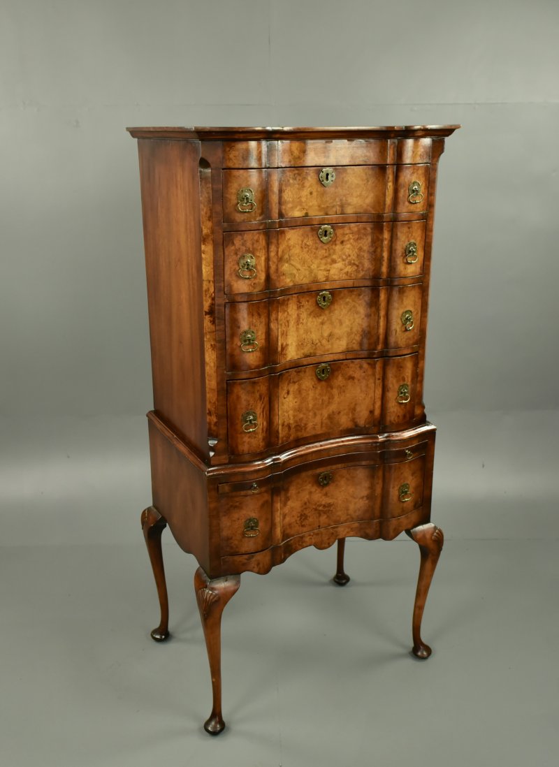 walnut Queen Anne style tall boy chest of drawers