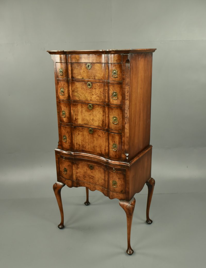 walnut Queen Anne style tall boy chest of drawers