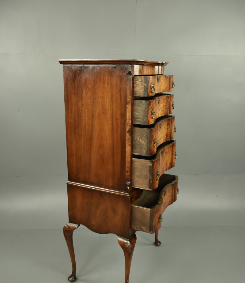 walnut Queen Anne style tall boy chest of drawers