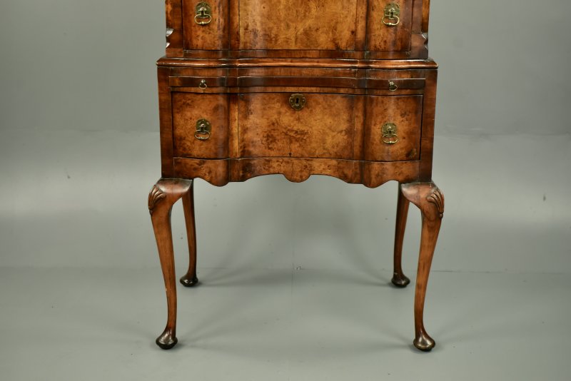 walnut Queen Anne style tall boy chest of drawers