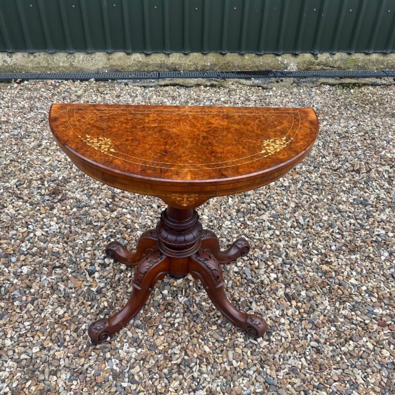 A Victorian Period Burr Walnut And Walnut Fold Over Games Table