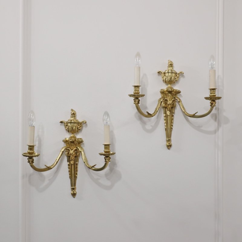 Pair of French Gilt Bronze Twin Arm Wall Lights