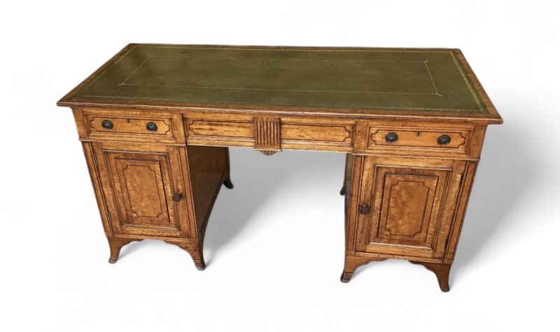 Edwardian Satinwood & Inlaid Pedestal Desk