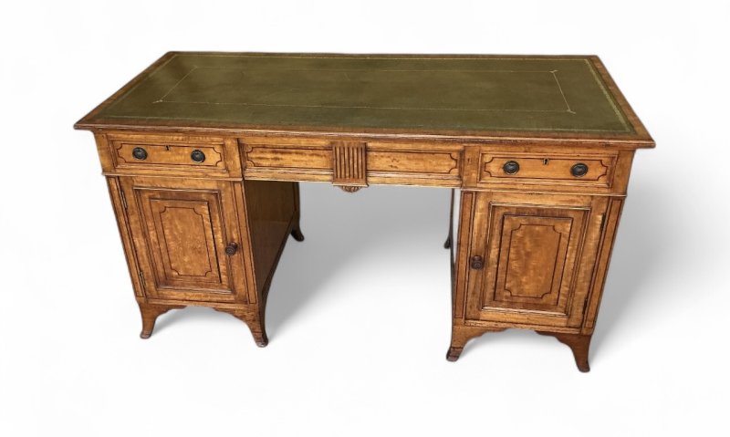Edwardian Satinwood & Inlaid Pedestal Desk