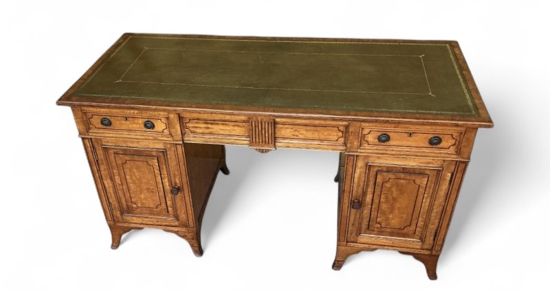 Edwardian Satinwood & Inlaid Pedestal Desk