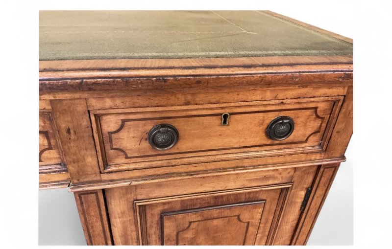 Edwardian Satinwood & Inlaid Pedestal Desk