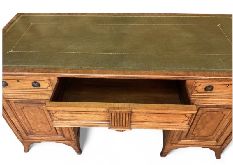 Edwardian Satinwood & Inlaid Pedestal Desk