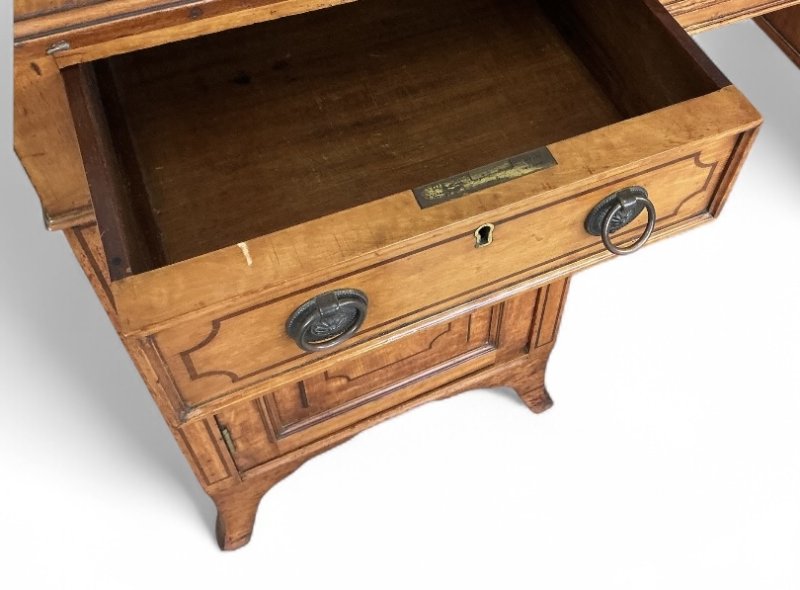 Edwardian Satinwood & Inlaid Pedestal Desk