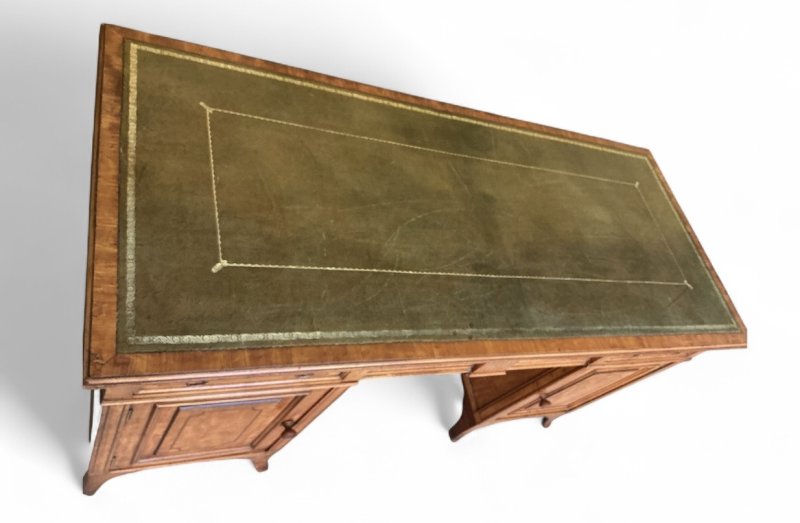Edwardian Satinwood & Inlaid Pedestal Desk