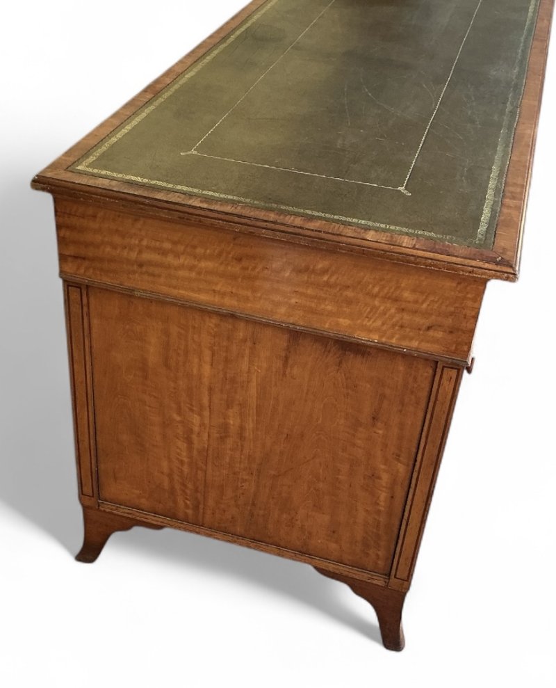 Edwardian Satinwood & Inlaid Pedestal Desk