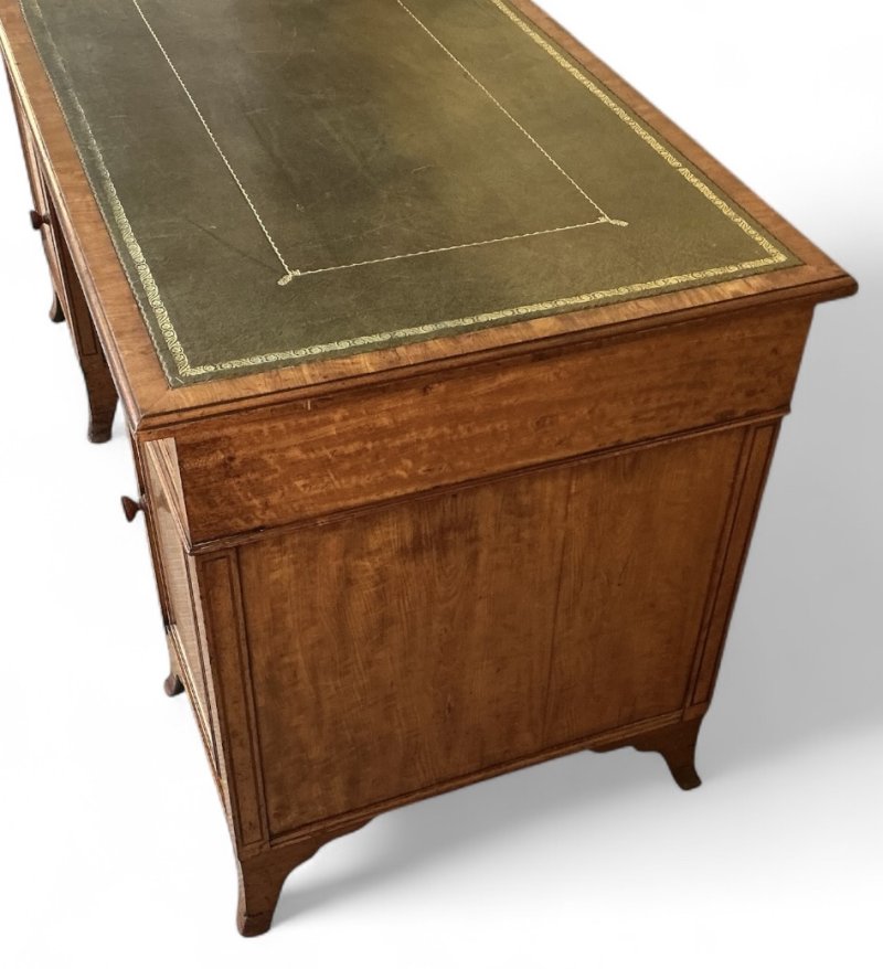 Edwardian Satinwood & Inlaid Pedestal Desk
