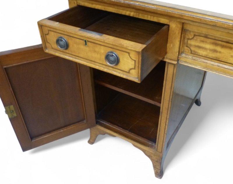 Edwardian Satinwood & Inlaid Pedestal Desk