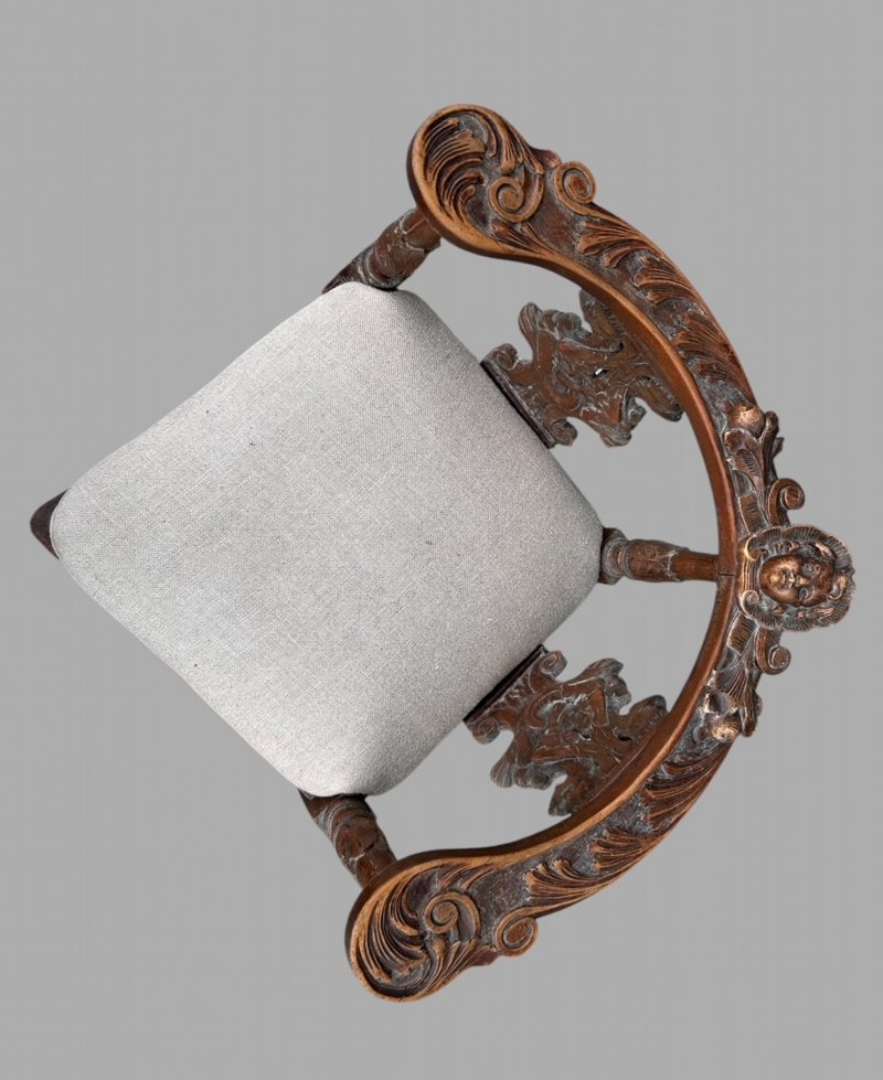 A Lovely Carved Italian Walnut Figural Corner Chair, c.1860